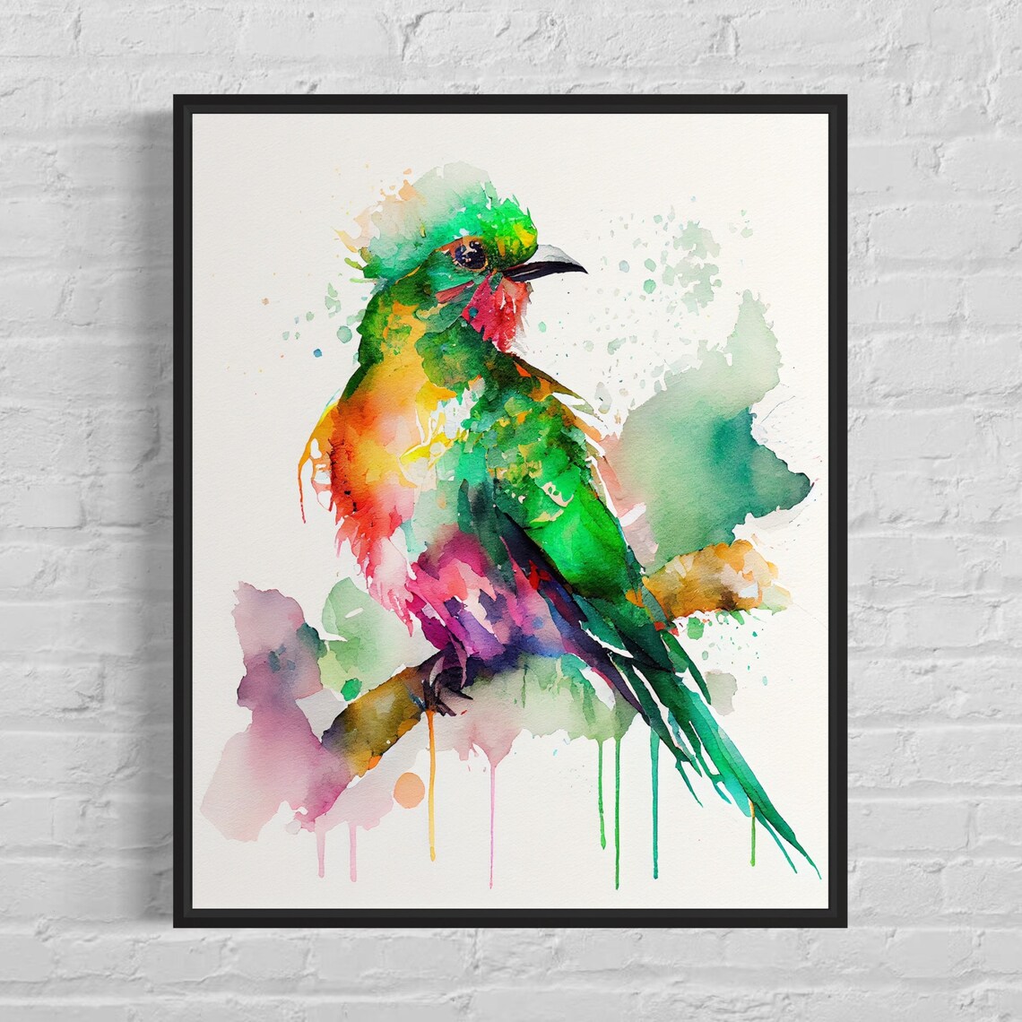 Resplendent Quetzal Bird Emerald Rainbow Splash Watercolor Poster