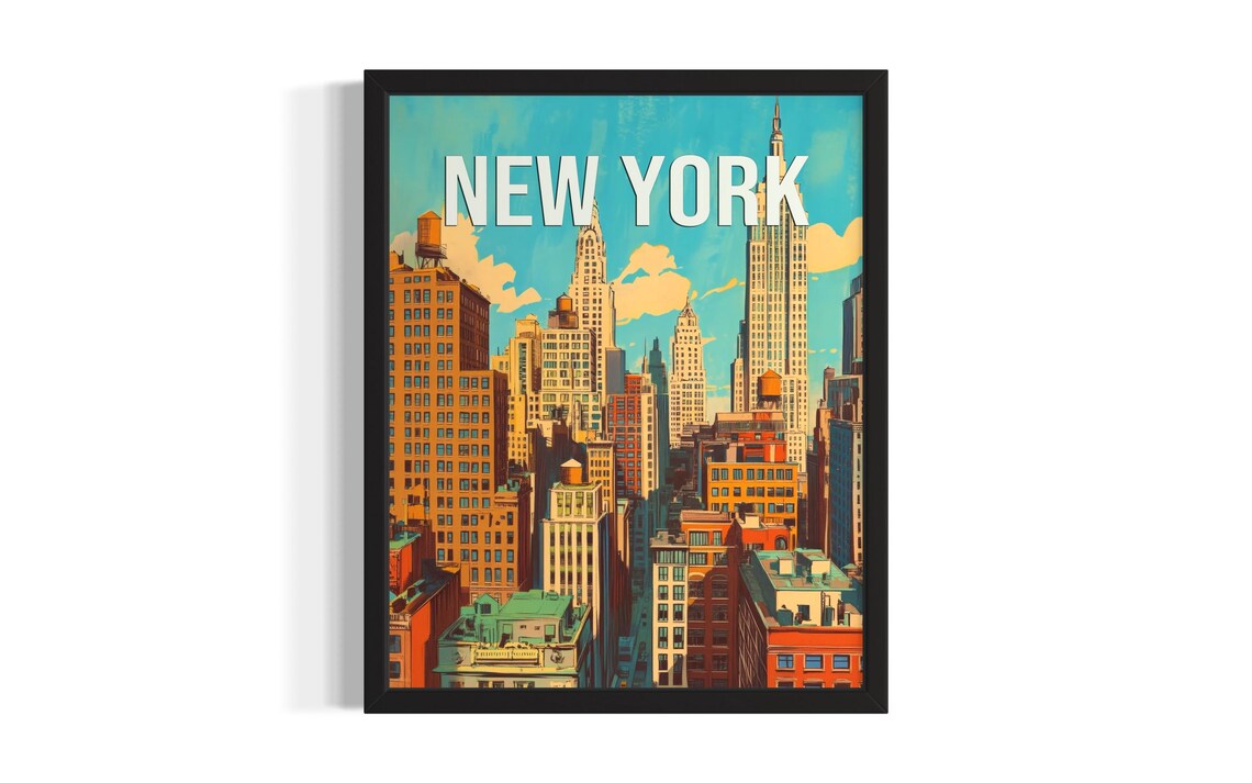 New York City Vintage Downtown Manhattan Skyline Retro Poster