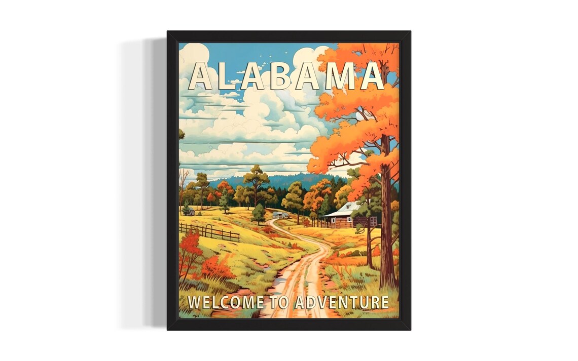 Alabama Autumn Welcome to Adventure Countryside Travel Poster