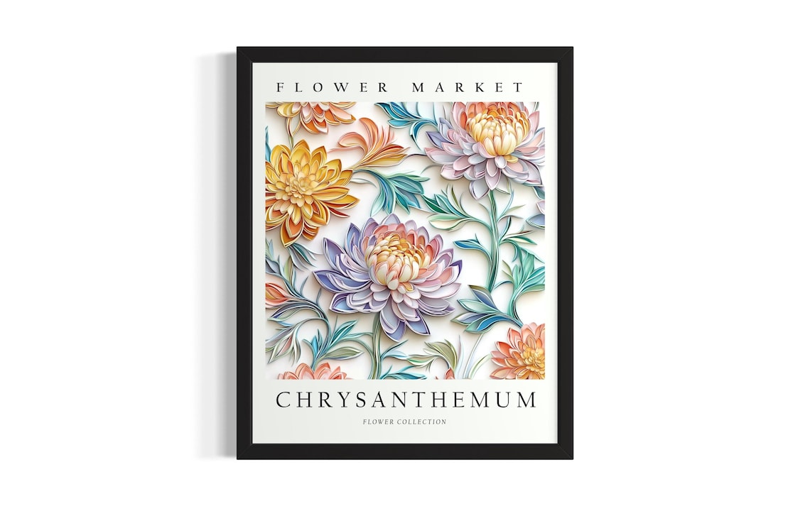 Chrysanthemum Flower Market 3D Paper Cut Multicolor Mum Art Poster