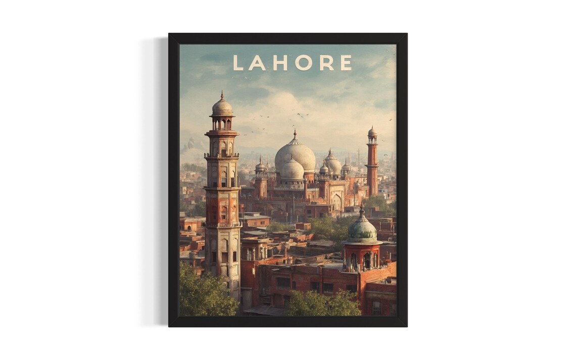Lahore Badshahi Mosque Old City Pakistan Travel Vintage Poster