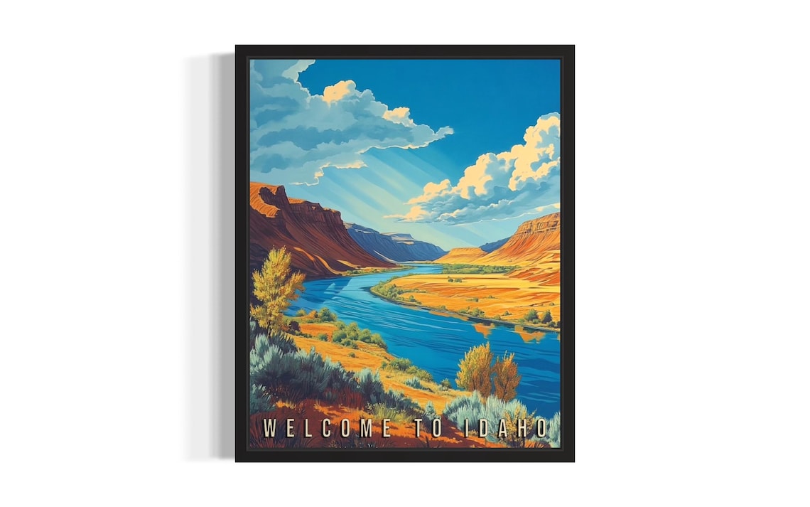 Welcome to Idaho River Canyon Red Cliffs Blue Water Travel Poster