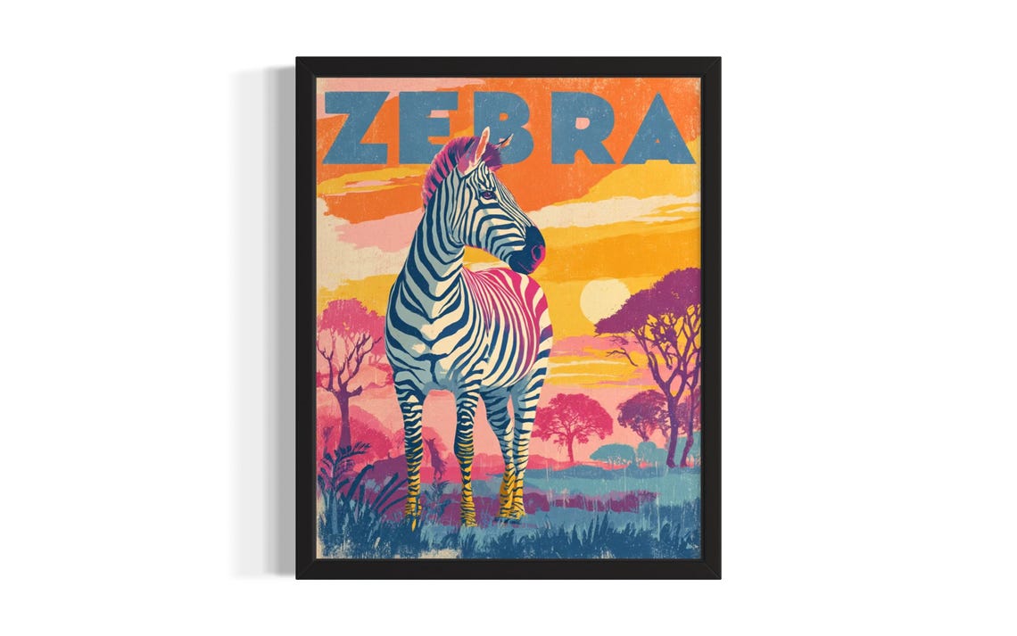 Zebra Pop Art Animal Poster Print Living Room Wall Original Painting Artwork Decor