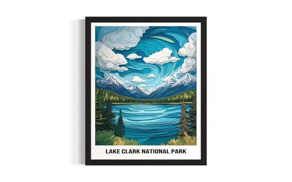 Lake Clark National Park Turquoise Lake Snowy Peaks Art Poster