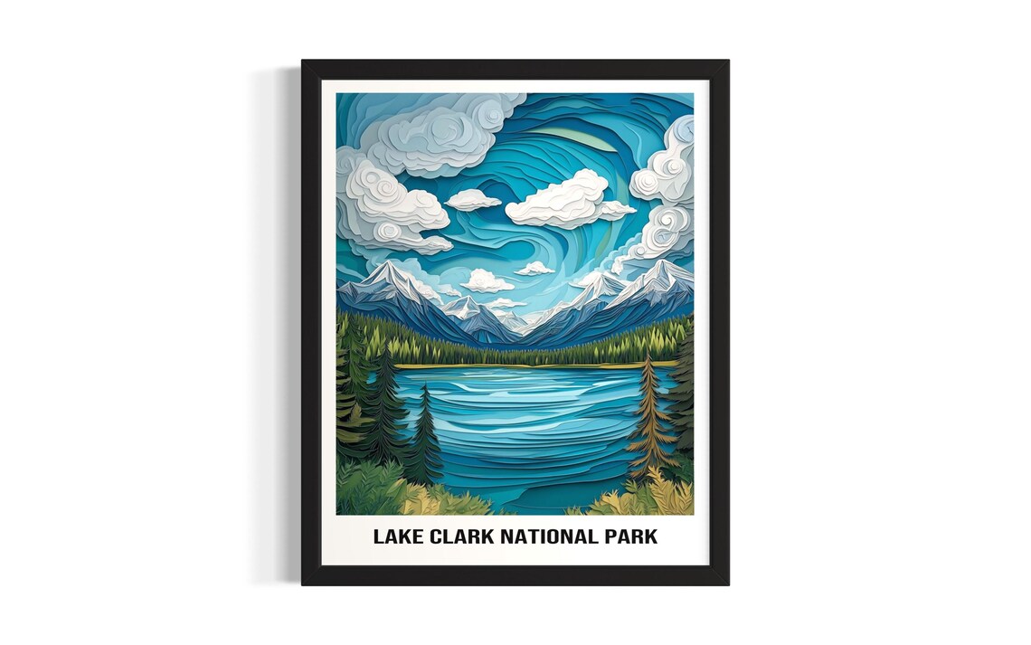 Lake Clark National Park Turquoise Lake Snowy Peaks Art Poster