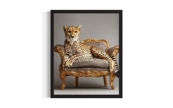 Cheetah Animal Sofa Living Room Poster Art Print Wall Original Painting Artwork Decor