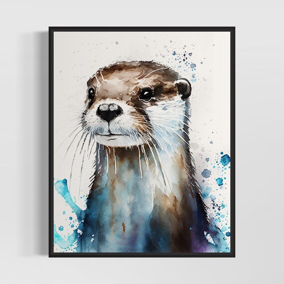 Curious Otter With Soulful Eyes in a Watercolor Splash Poster
