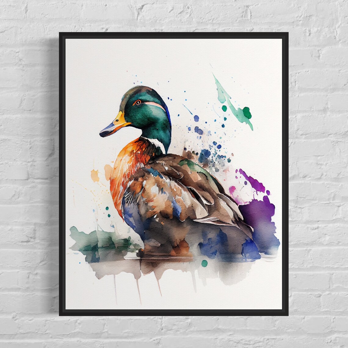 Mallard Duck Leading Its Fluffy Ducklings in Watercolor Poster