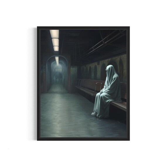 Haunted Subway Ghost Waiting Alone On A Bench At Night Poster