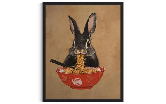 Rabbit Animal Kitchen Ramen Poster Art Print Wall Original Painting Artwork Decor
