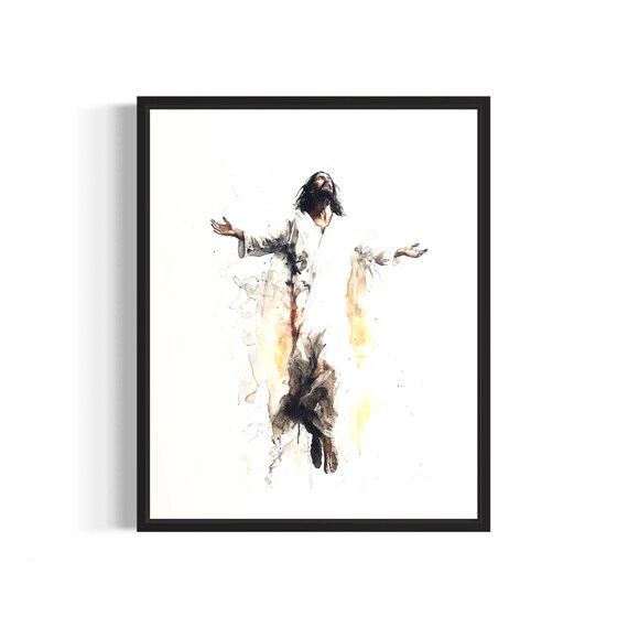 Uplifting Resurrected Jesus With Open Arms Watercolor Poster