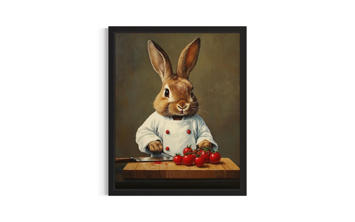 Rabbit Animal Chef Poster Art Print Kitchen Wall Original Painting Artwork Decor
