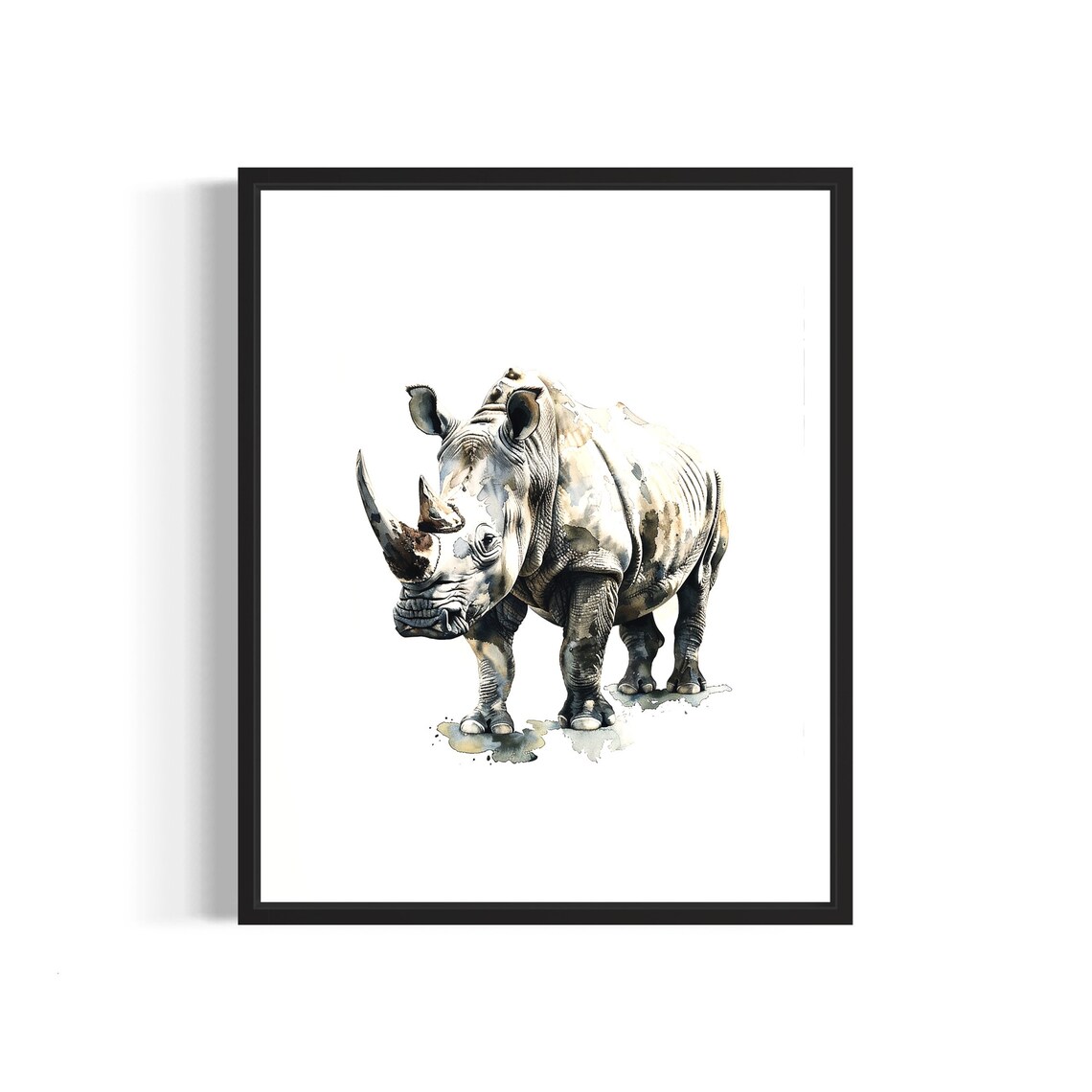 Rhinoceros Bull Watercolor African Safari Animal Portrait Poster