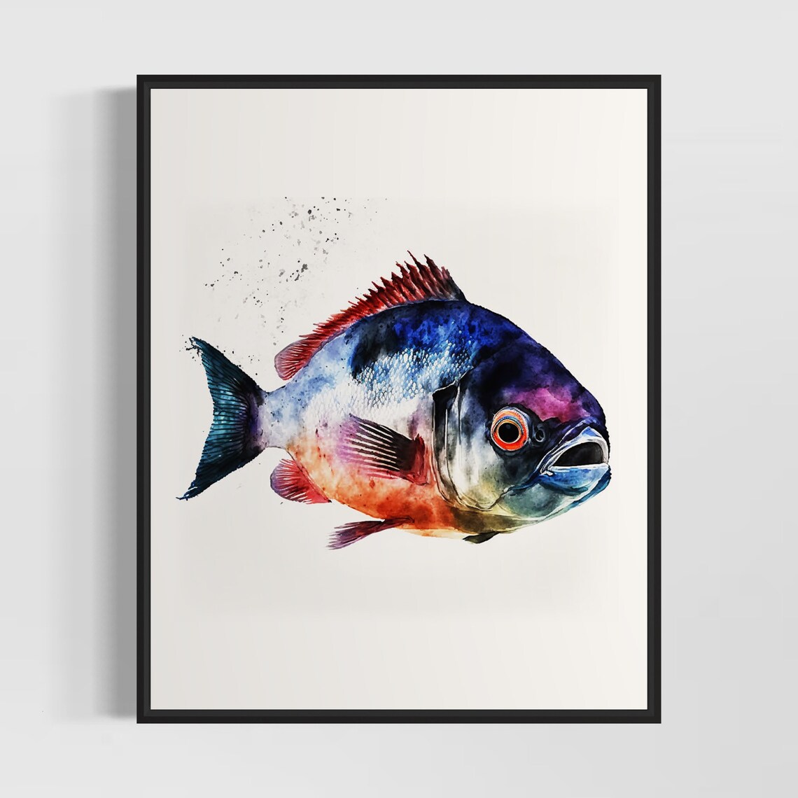 Colorful Piranha Watercolor Painting Tropical Fish Splash Art Poster