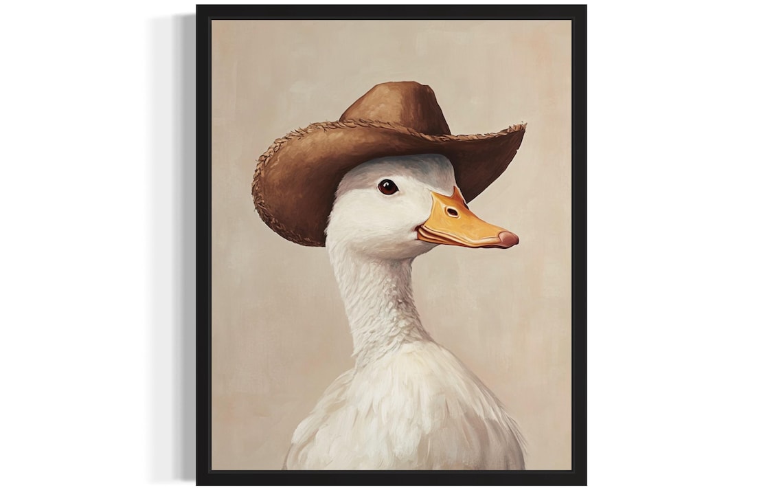 Cowboy Duck in a Hat Funny Western Farmhouse Animal Portrait Poster