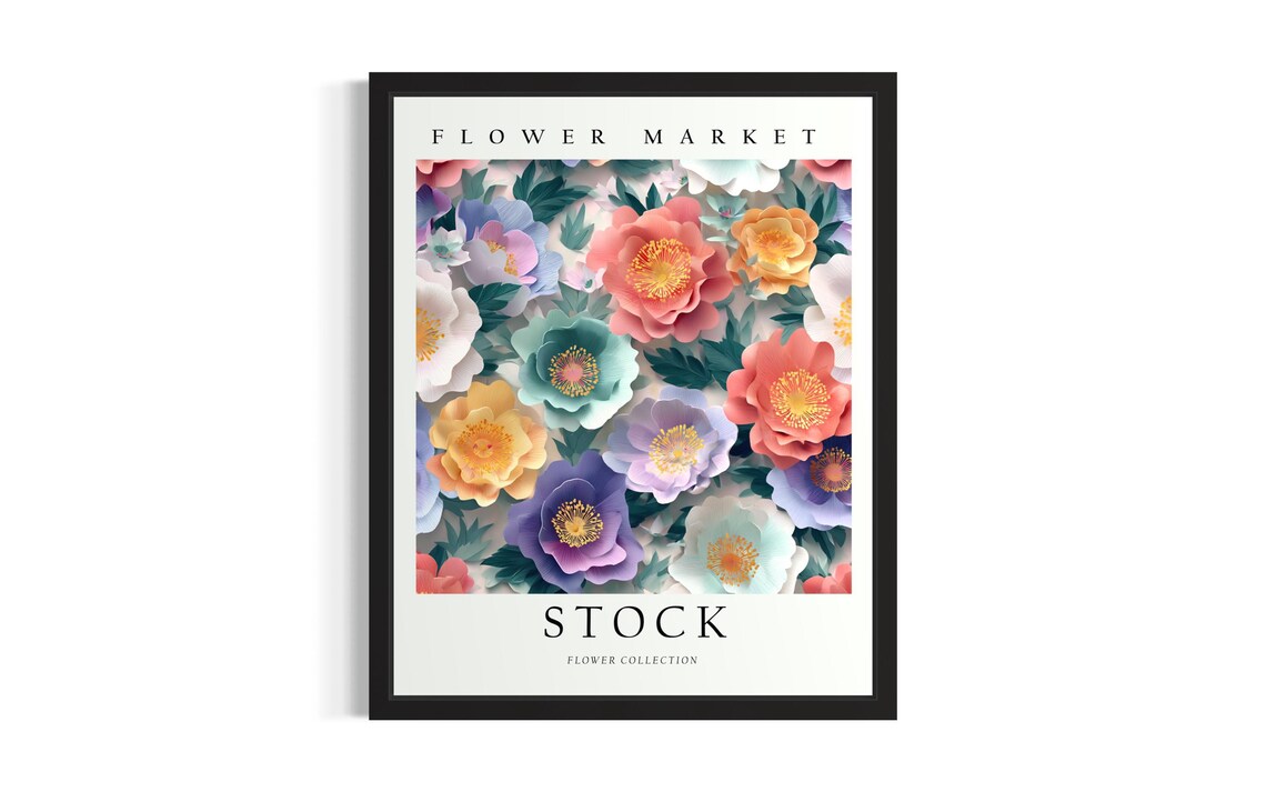 Stock Flower Market 3D Paper Cut Colorful Multicolor Blooms Poster