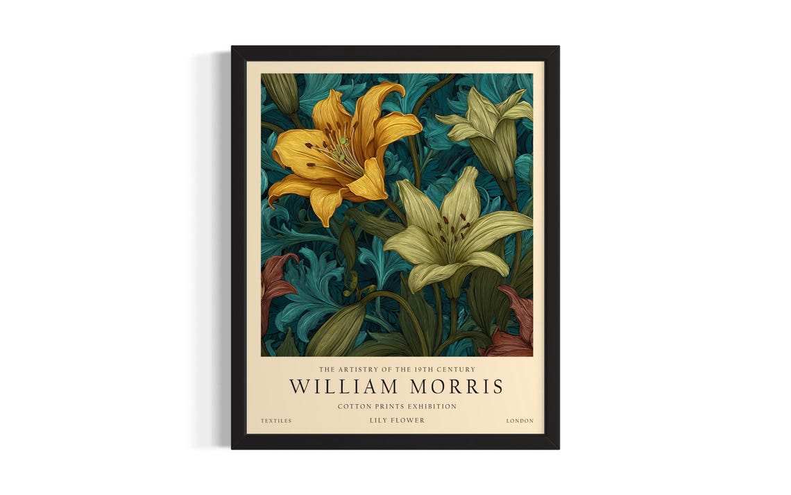 William Morris Vintage Lily Bloom Cotton Prints Exhibition Poster