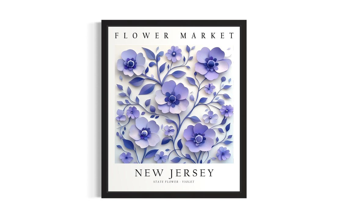 New Jersey Violet State Flower Market Botanical Artwork Poster