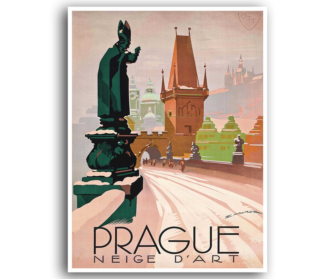 Prague Retro Travel Poster, Home Decor Art Print