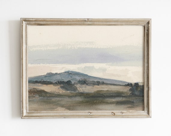 Mountain Landscape Wall Art Vintage Abstract Landscape Painting Antique Watercolor Scene Art