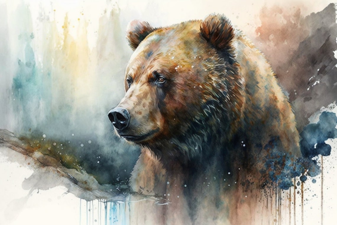 Grizzly Bear Watercolor Brown Bear Profile Wildlife Wall Art