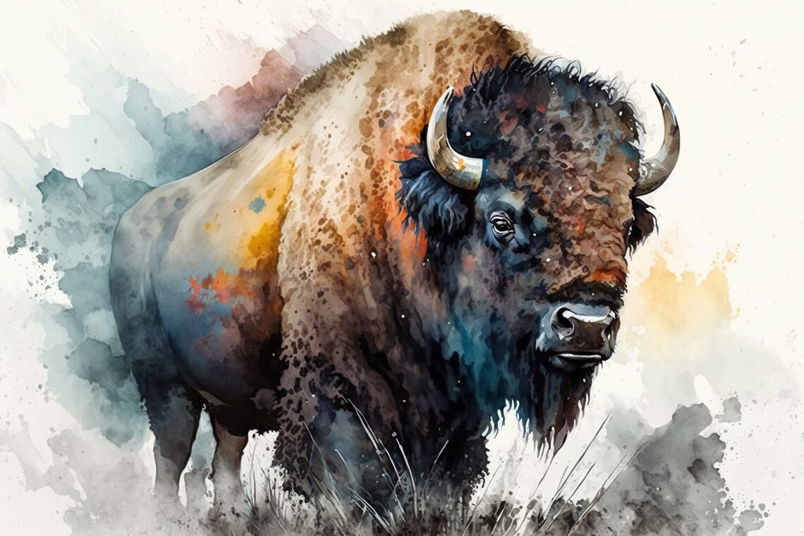 Bison Watercolor Animal Print, Rustic Farmhouse Poster