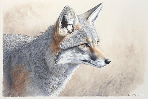 Grey Fox Profile Watercolor Winter Coat Woodland Animal Art Poster