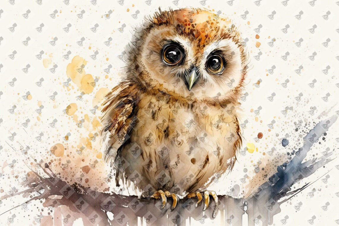 Watercolor Baby Owl Nursery Wall Art Art Print