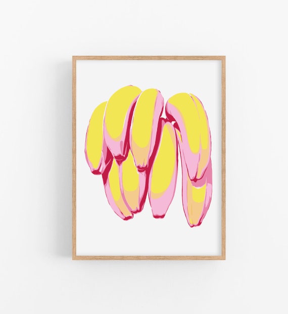 Banana Art Print Kichen Poster Fruit Wall Food Artwork Yellow Pink Cute Modern Trendy Pop