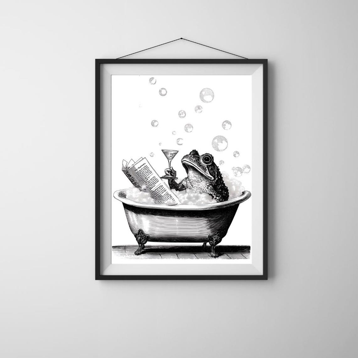 Frog In Bathtub Art Print Funny Bathroom Decor