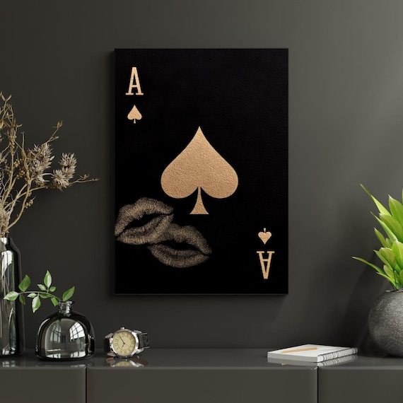 Ace Of Spades Gold Kiss Lips Glam Black Playing Card Luxury Poster