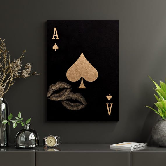 Ace Of Spades Kiss Print Black And Gold Glam Art