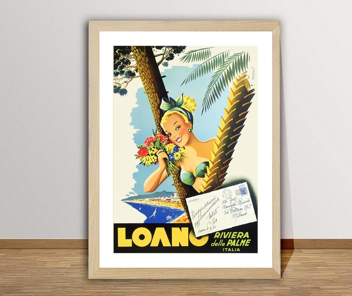 Loano Riviera Delle Palme Italia Flowers Beach Vintage Travel Poster