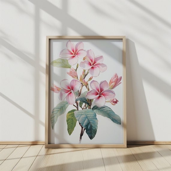 Pink Plumeria Watercolor Print Tropical Floral Wall Art Hawaiian Plumeria Home Decor Perfect For Beach House Gift Idea