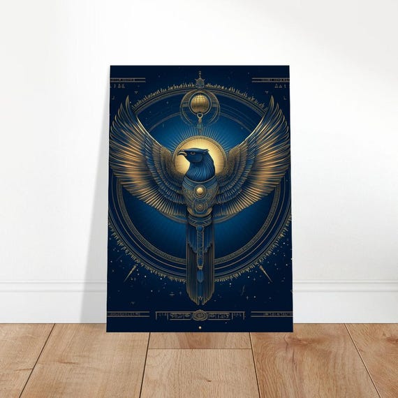 Egyptian Horus Canvas Art Gold Navy Sky Guardian Decor