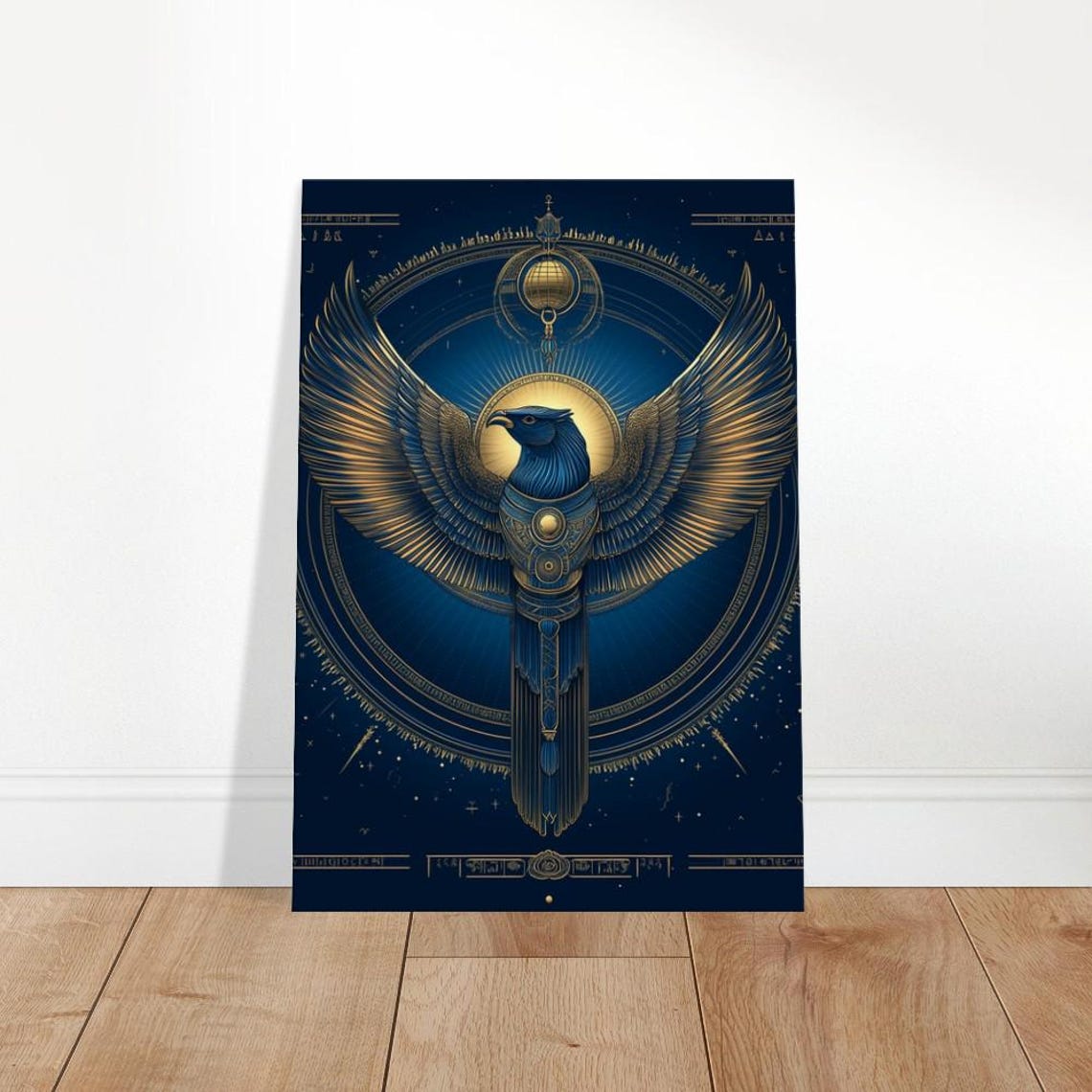 Egyptian Horus Falcon Gold Navy Celestial Mythology Wall Art