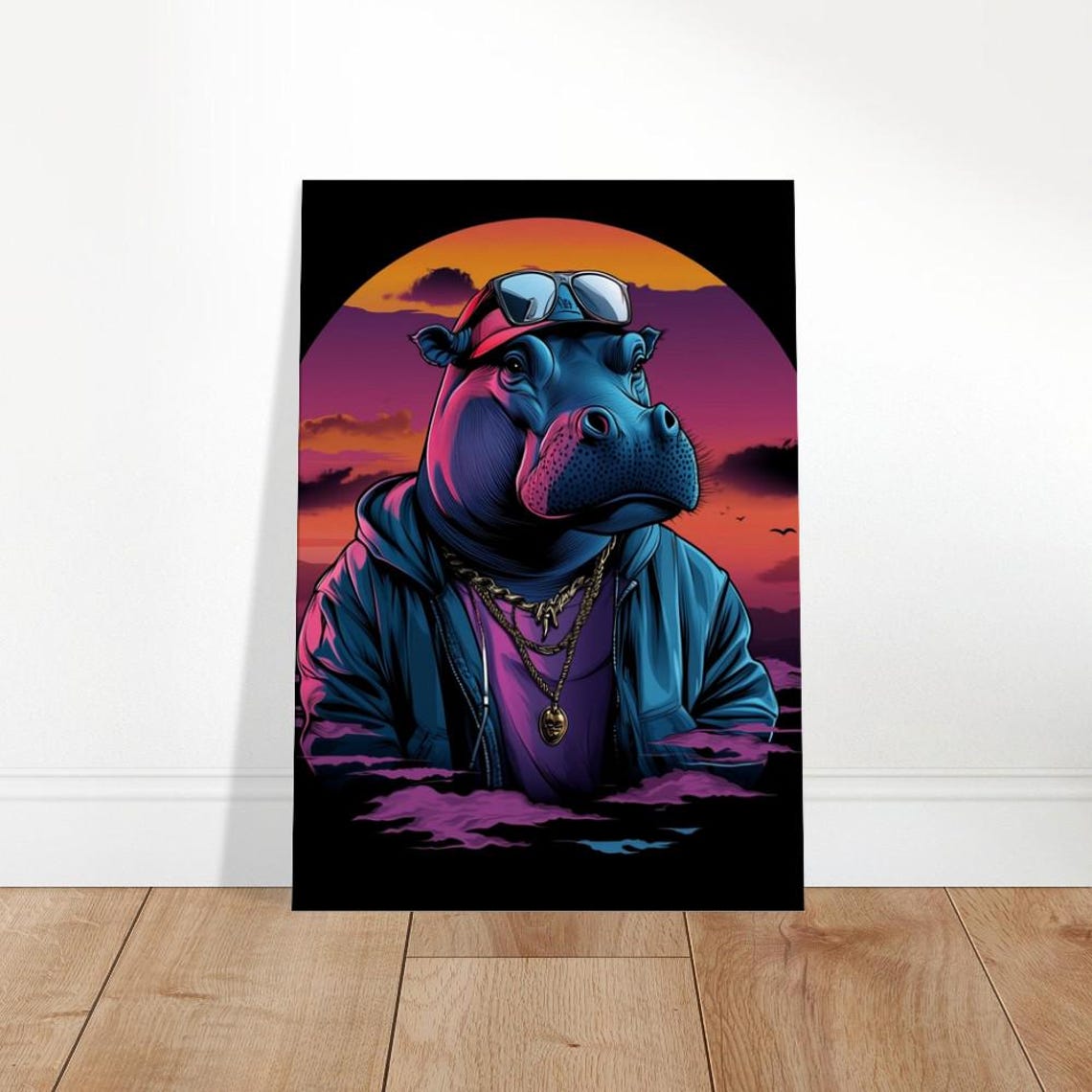 Urban Hipster Hippo Canvas Wall Art Cool Animal In Hoodie Shades Modern Streetwear Decor Animals Fashion Week