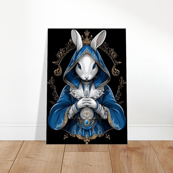 Royal Rabbit Canvas Art Blue Gold Enchantment Modern Quirky Wall Decor Fashionable Animal Print