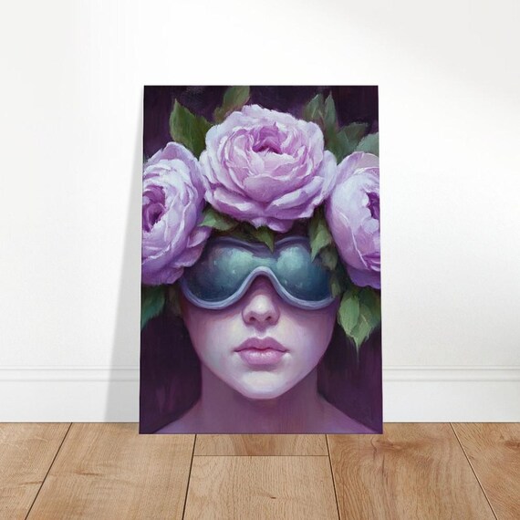 Woman of the Roses Lavender Floral Surreal Portrait Art Print