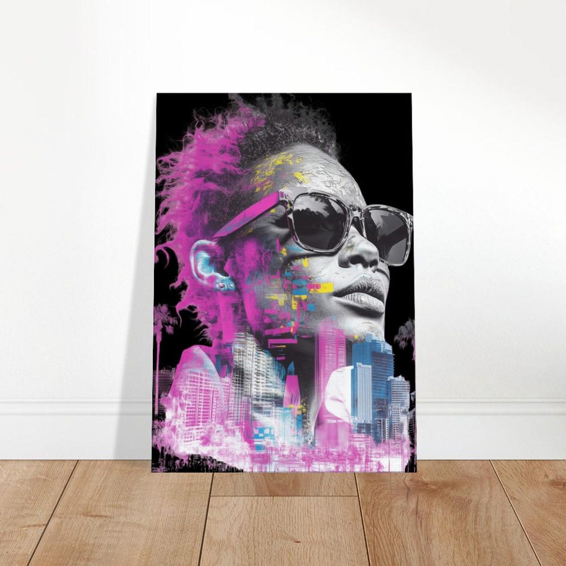 Neon City Pop Portrait Sunglasses Pink Urban Street Art Print