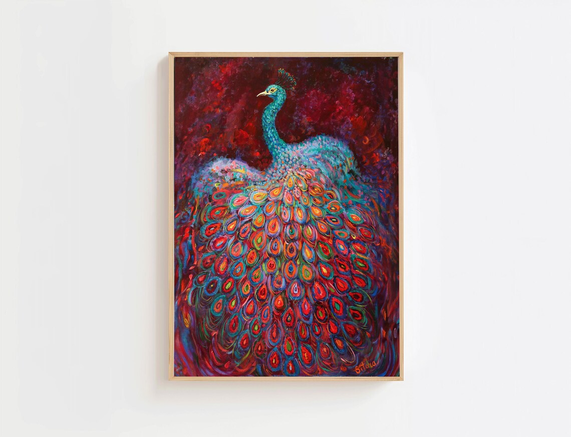 Mystical White Peacock Art Print, Bohemian Decor