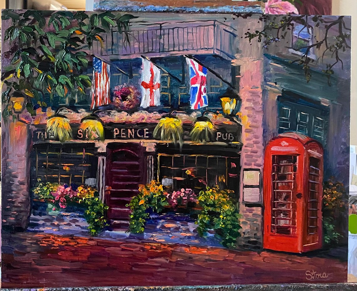 Savannah GA Six Pence Pub Cityscape Art Print
