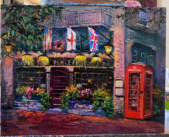 Savannah GA Six Pence Pub Cityscape Art Print