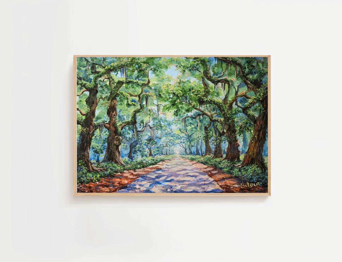 Live Oak Avenue with Spanish Moss Southern Landscape Watercolor Poster