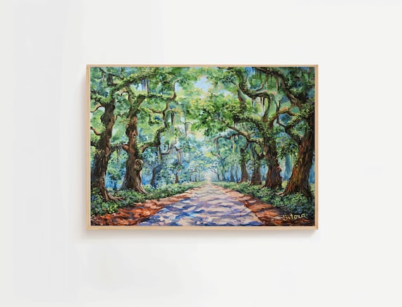 Live Oak Avenue with Spanish Moss Southern Landscape Watercolor Poster