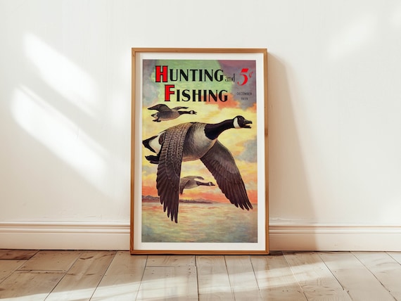 Vintage Hunting Fishing Travel Poster, Rustic Cabin Decor