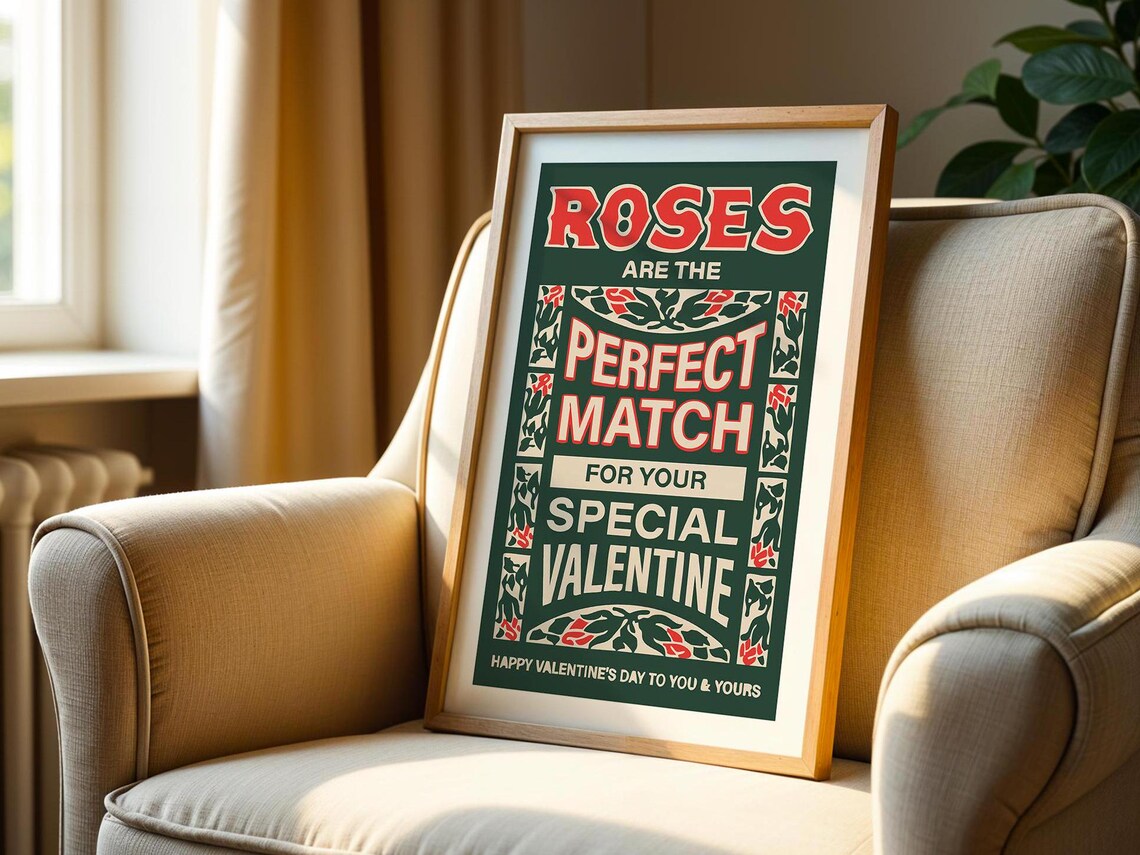 Roses Are the Perfect Match Vintage Valentine Matchbook Poster - Image 3