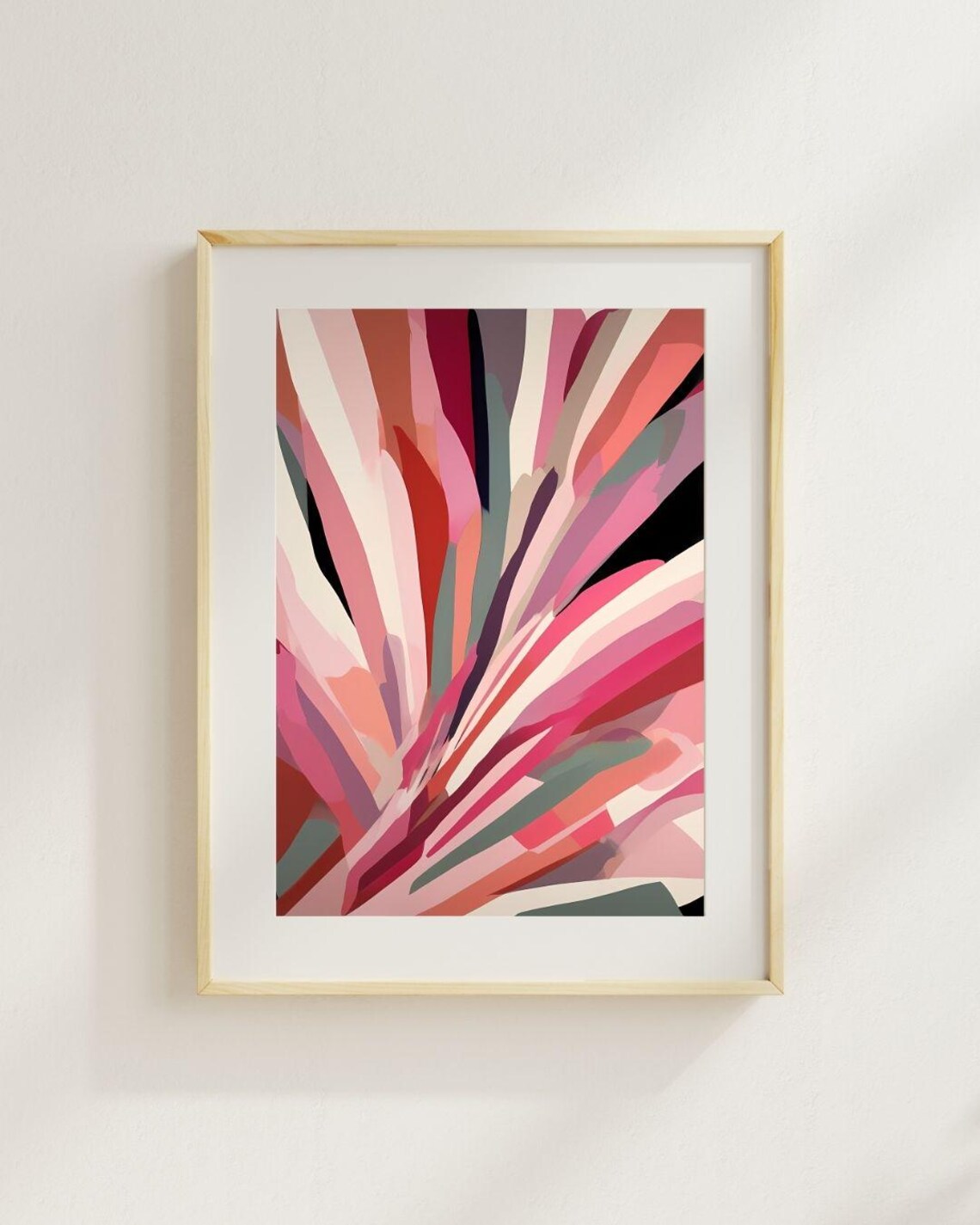 Pink Fan Abstract Radiating Petal Mid Century Modern Blush Wall Art