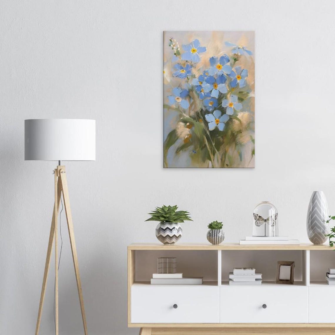 Forget Me Not Blue Flowers Soft Impressionist Floral Canvas Wall Print - Image 4