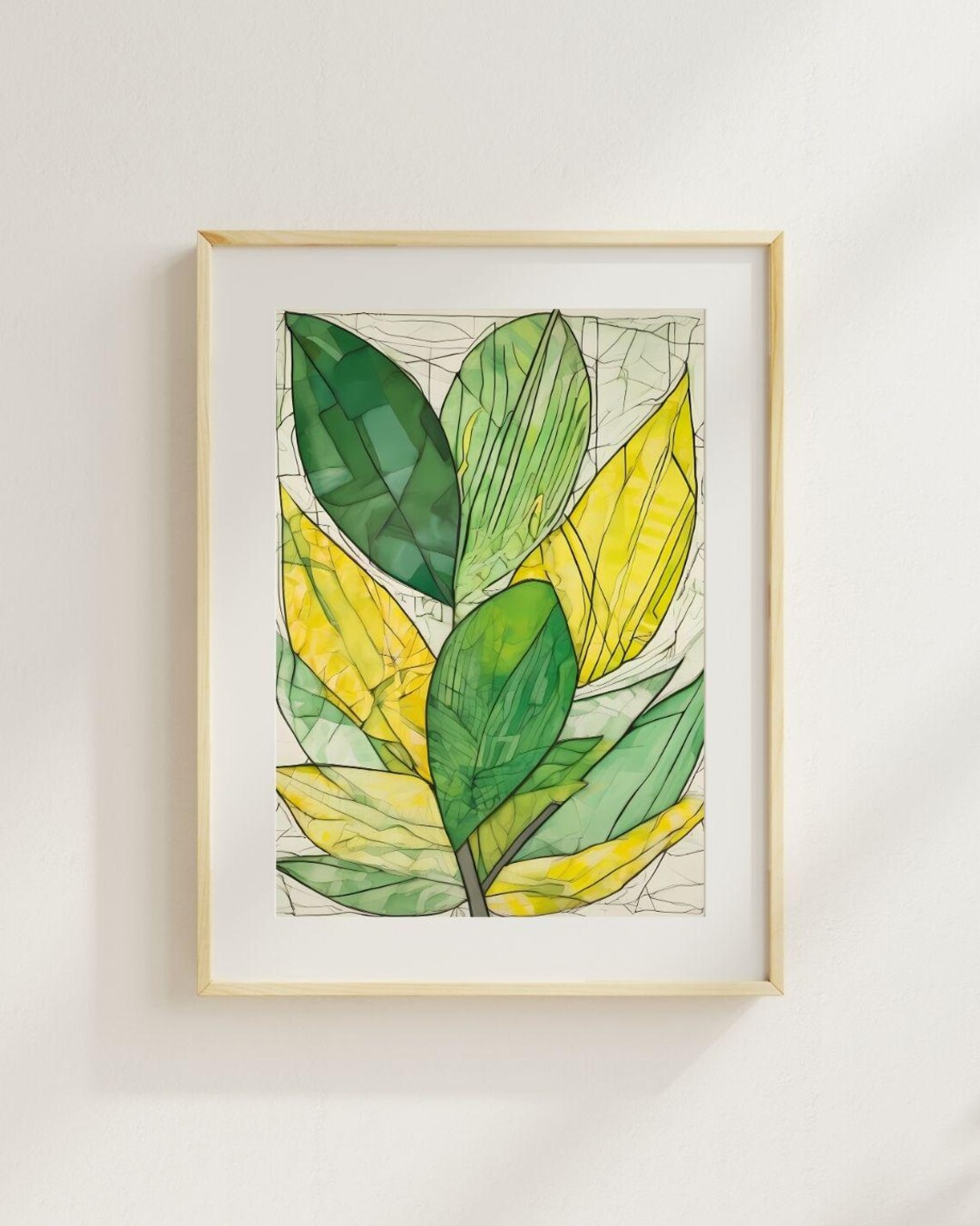 Green Yellow Botanical Leaves Watercolor Rubber Plant Sketch Art Print